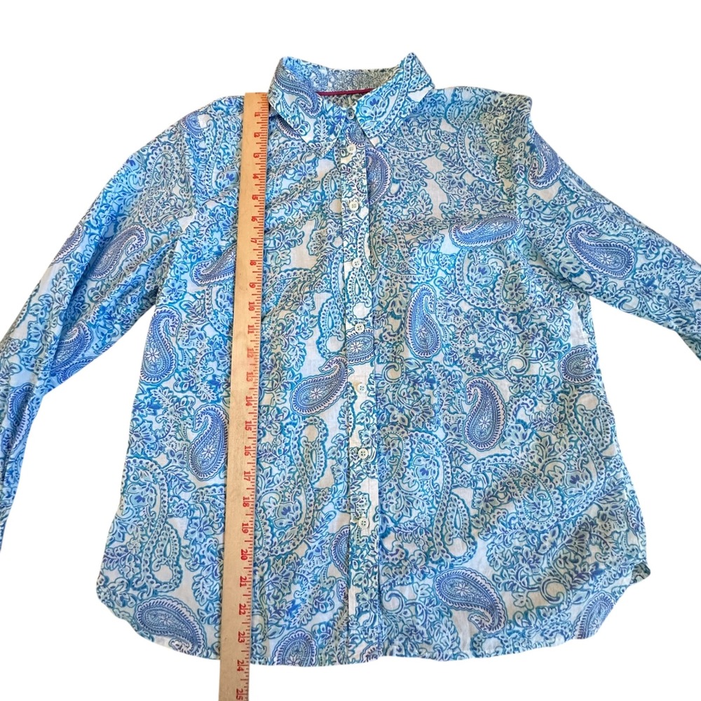 Talbots Petite Shirt Women's MP Blue White Paisley Print Button Down Shirt Top - Picture 5 of 10